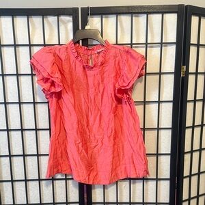 Elegant Coral Ruffle Sleeve Blouse